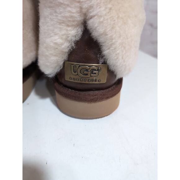UGG Australia Boots Patten Shearling Cuff Women’s Sz 8 Dark Chestnut Leather - Picture 4 of 15